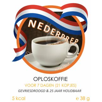 Oploskoffie voor 7 dagen (21 kopjes) | gevriesdroogd 25 jaar houdbaar noodrantsoen | NEDERPREP