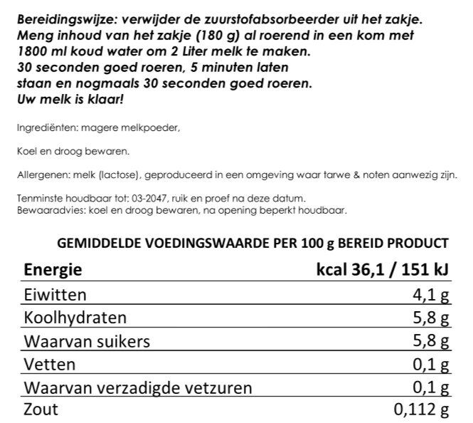 Melkpoeder voor 10 glazen melk | gevriesdroogd 25 jaar houdbaar noodrantsoen | NEDERPREP - Afbeelding 2