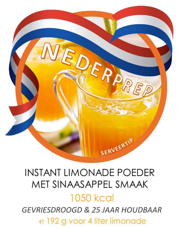 Actie: sinaasappel limonade instant poeder voor 20 glazen (4 liter) | gevriesdroogd 25 jaar houdbaar noodrantsoen | NEDERPREP