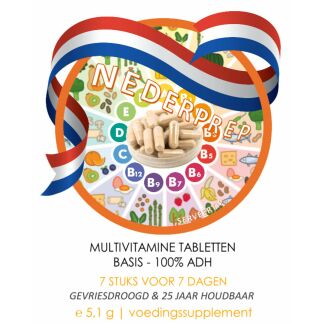 Multivitaminen tabletten 100% ADH voor 7 dagen | gevriesdroogd 25 jaar houdbaar noodrantsoen | NEDERPREP