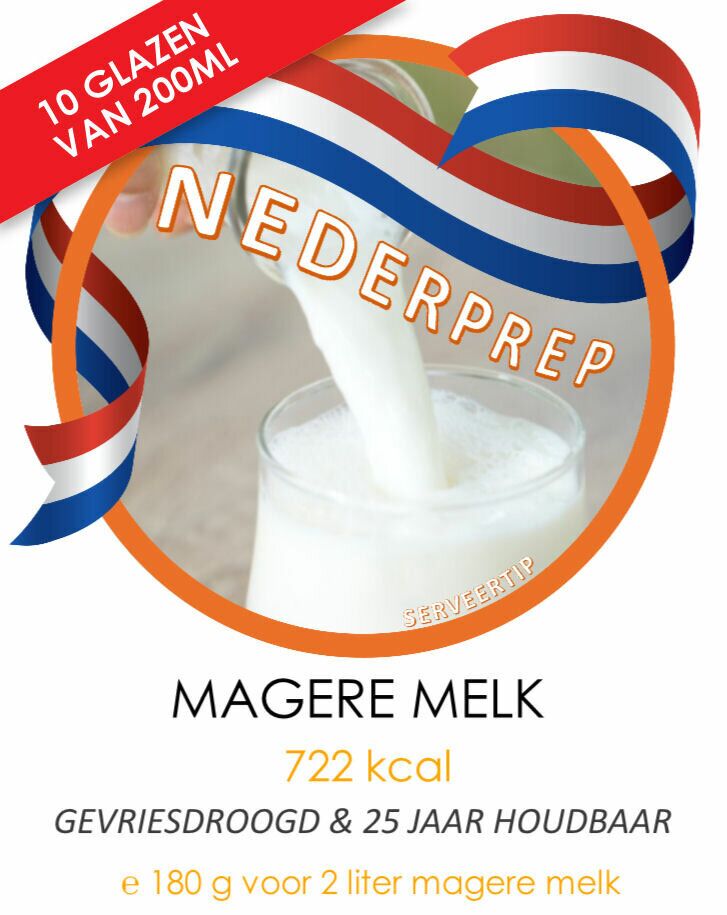 Melkpoeder voor 10 glazen melk | gevriesdroogd 25 jaar houdbaar noodrantsoen | NEDERPREP