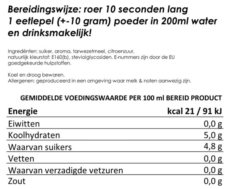 Actie: sinaasappel limonade instant poeder voor 20 glazen (4 liter) | gevriesdroogd 25 jaar houdbaar noodrantsoen | NEDERPREP - Afbeelding 2