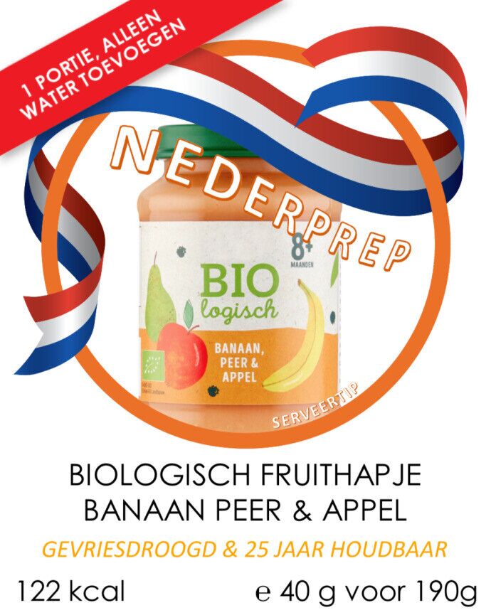 Baby noodrantsoen 25 jaar houdbaar, peer appel banaan fruithapje | Gevriesdroogd noodpakket eten