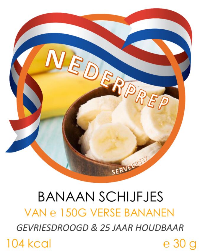 Banaan schijfjes | gevriesdroogd noodrantsoen | voor 150 gram banaan