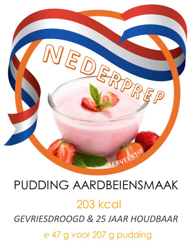 Instant pudding aardbeiensmaak | gevriesdroogd 25 jaar houdbaar noodrantsoen | NEDERPREP