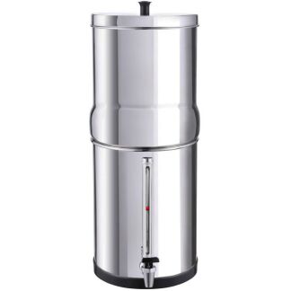 Beste RVS waterfilter met kijkglaasje, keramisch, 10L reservoir, werkt zonder stroom filtert ook PFAS en micro-plastics