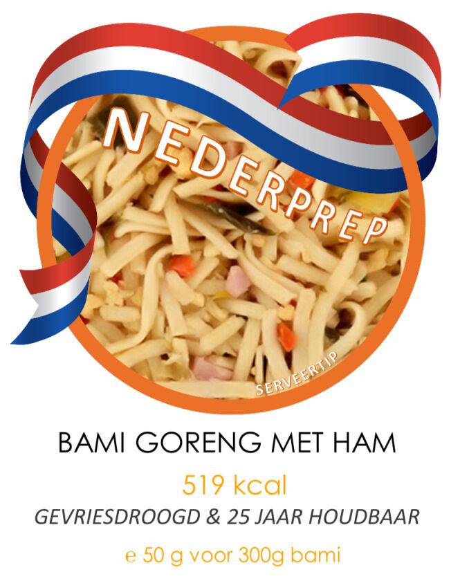 Bami goreng met ham | 25 jaar houdbaar gevriesdroogd noodrantsoen | NEDERPREP
